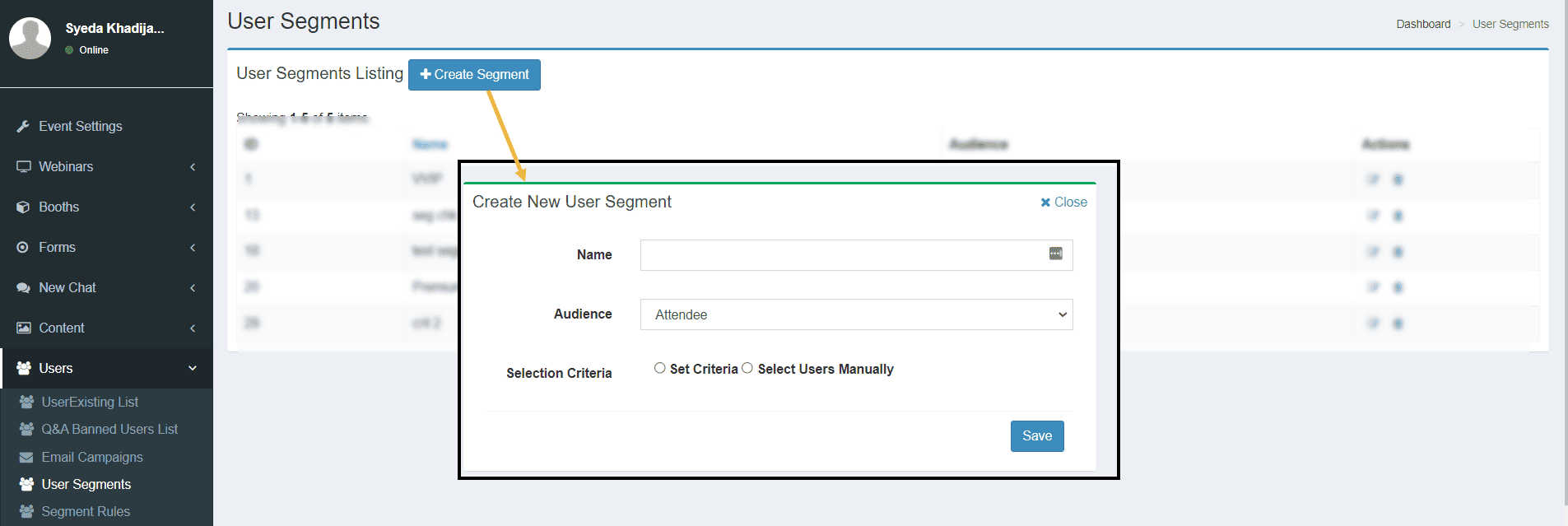 user segmentation in event registration form