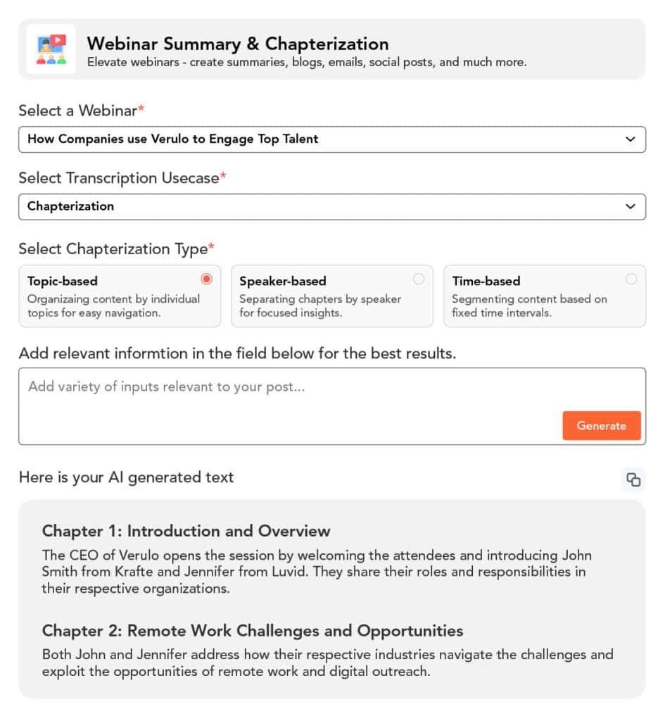 vFairs AI Summary & Chapterization Tool