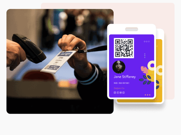 Scanning QR code on attendee badge using handheld scanner