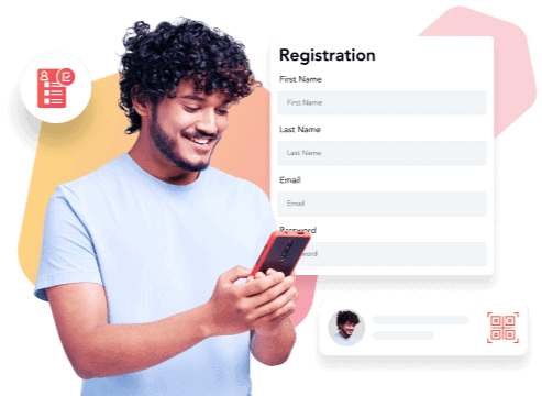 A man looking at an event registration form on his smartphone 