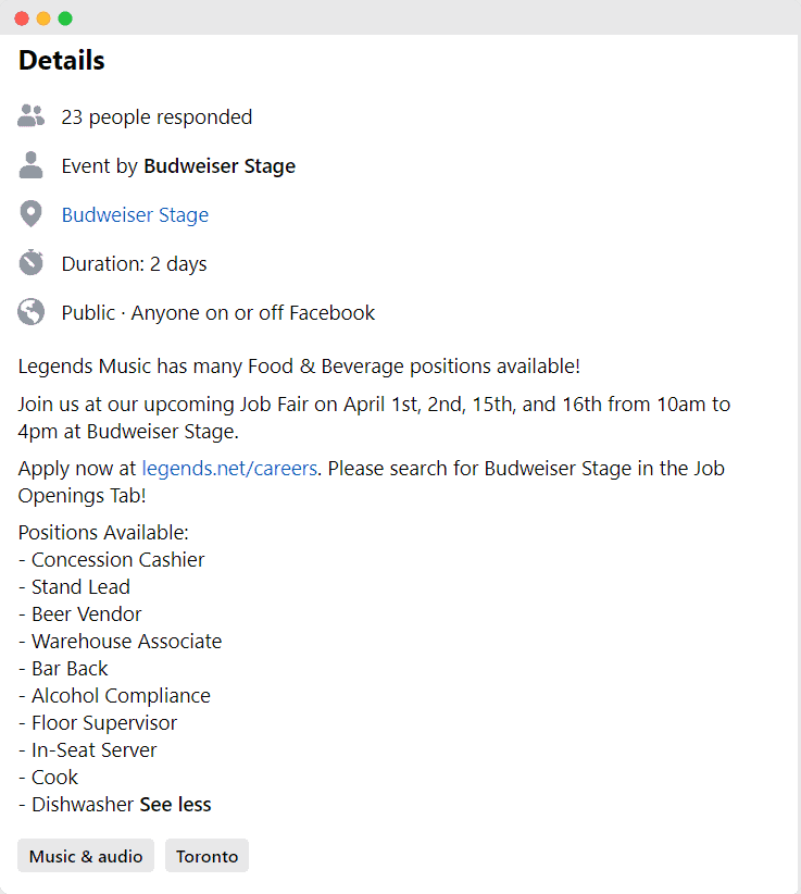 A Facebook event page 