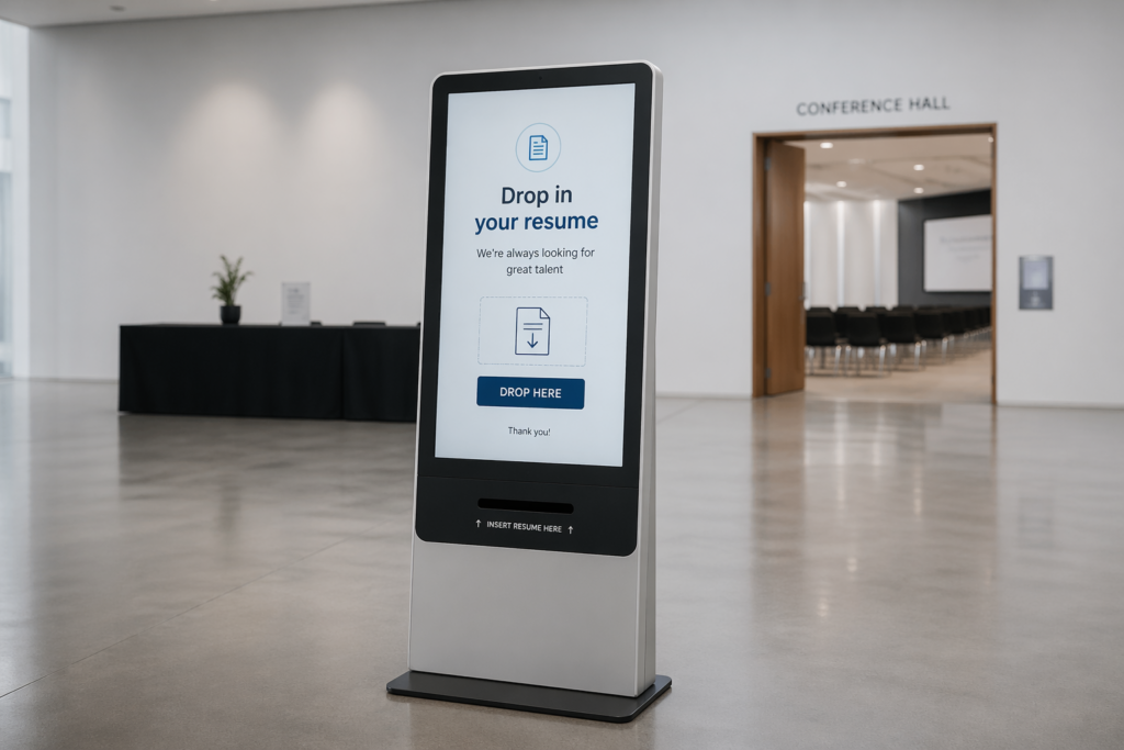 touch screen booth to collect resume at a career fair