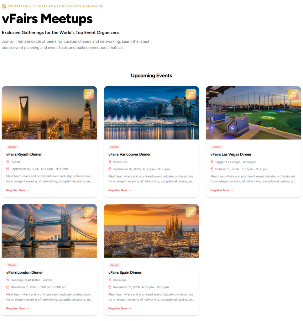 vFairs executive customer meetups field marketing event example