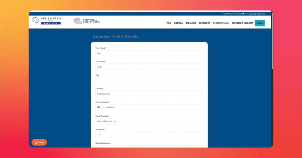 customer support in registration form