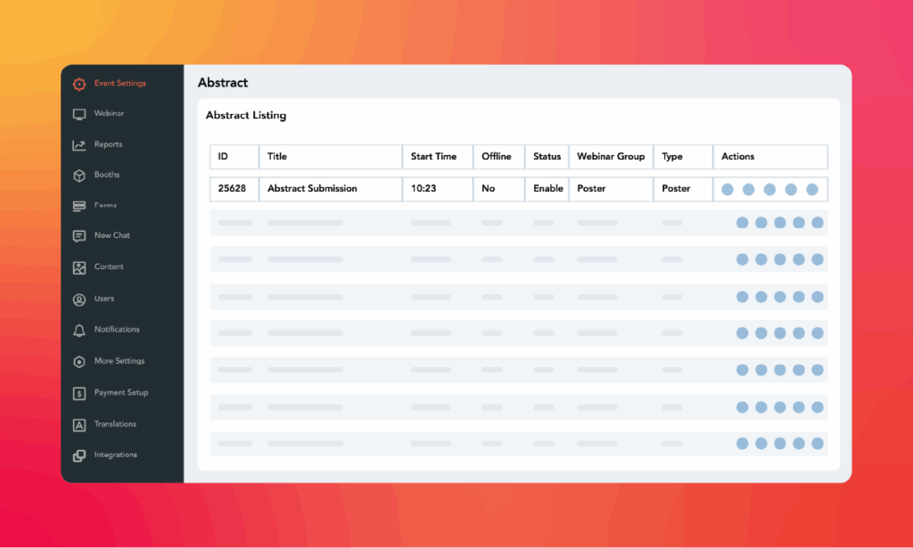 Example of abstracts dashboard to sort and organize abstracts