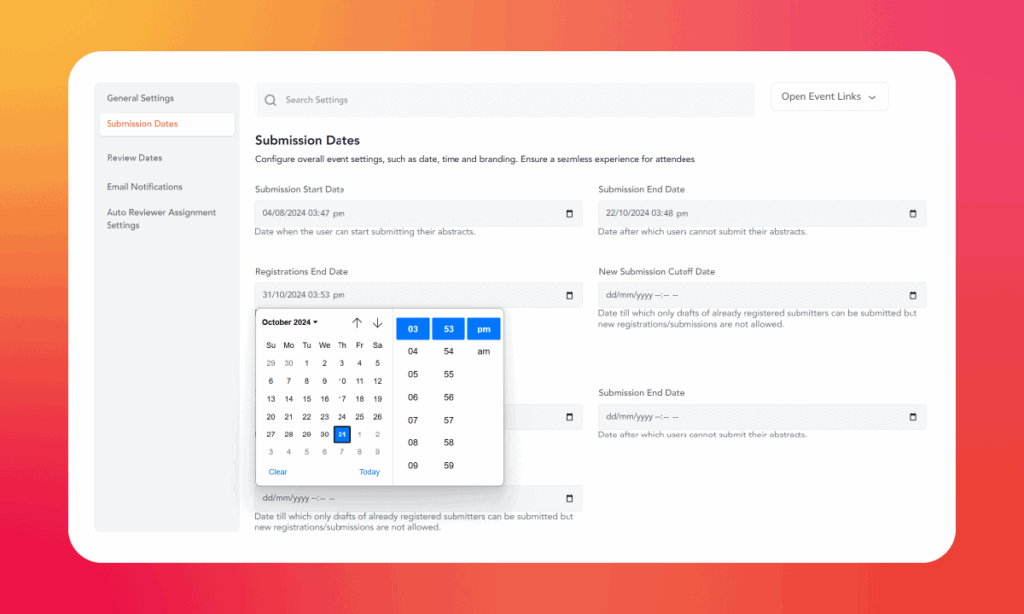 setting deadlines to collect and review abstracts using an abstract management software