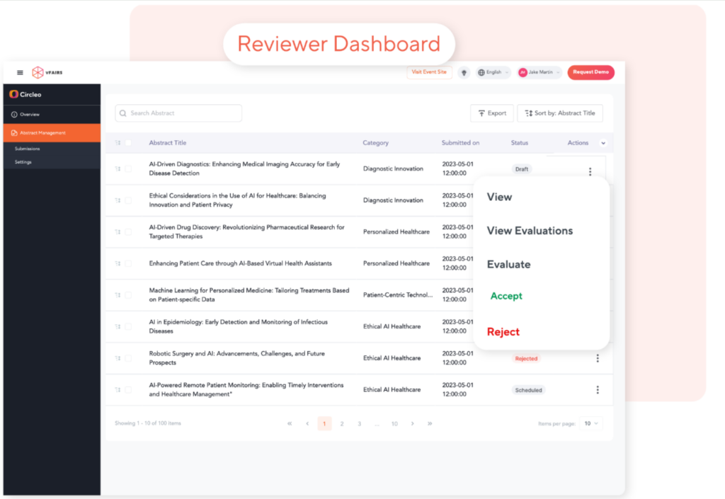 Abstract submission reviewer dashboard