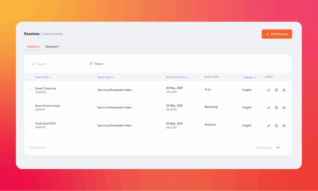 session management on speaker management portal