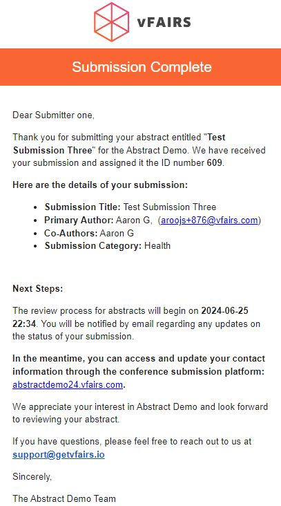 Abstract submission tracking email