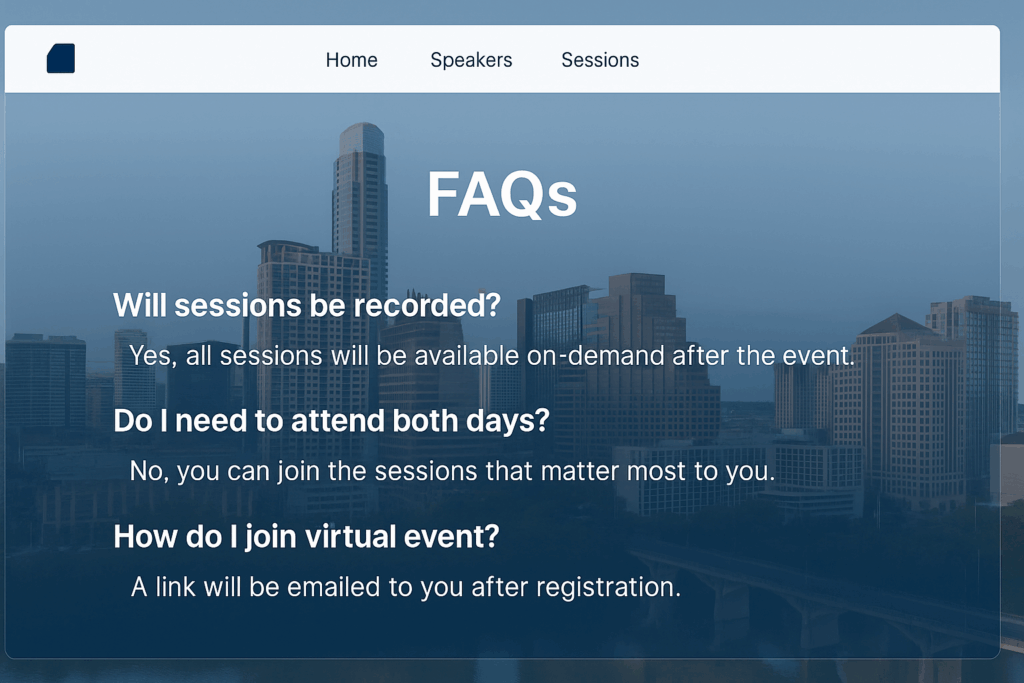 FAQs section of an event landing page