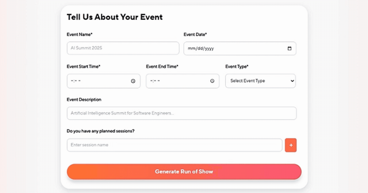 Generate run of show template for your event in a few clicks