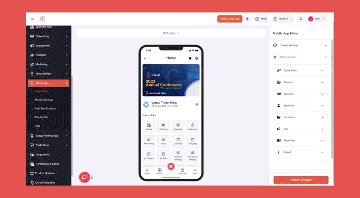 Event Mobile App Changing Quick Links