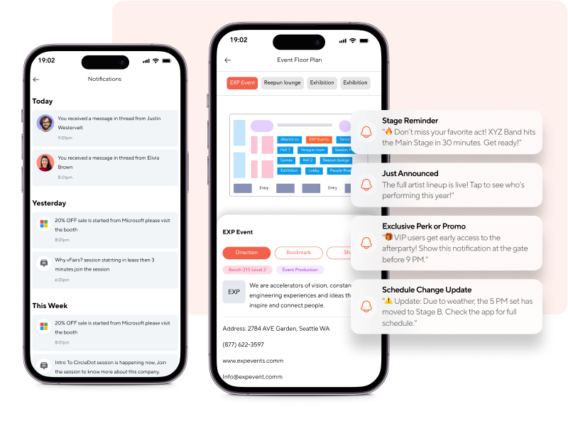 real time updates for attendees in event app
