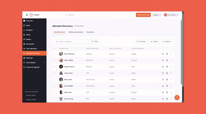 Attendee Discovery in Exhibitor Portal