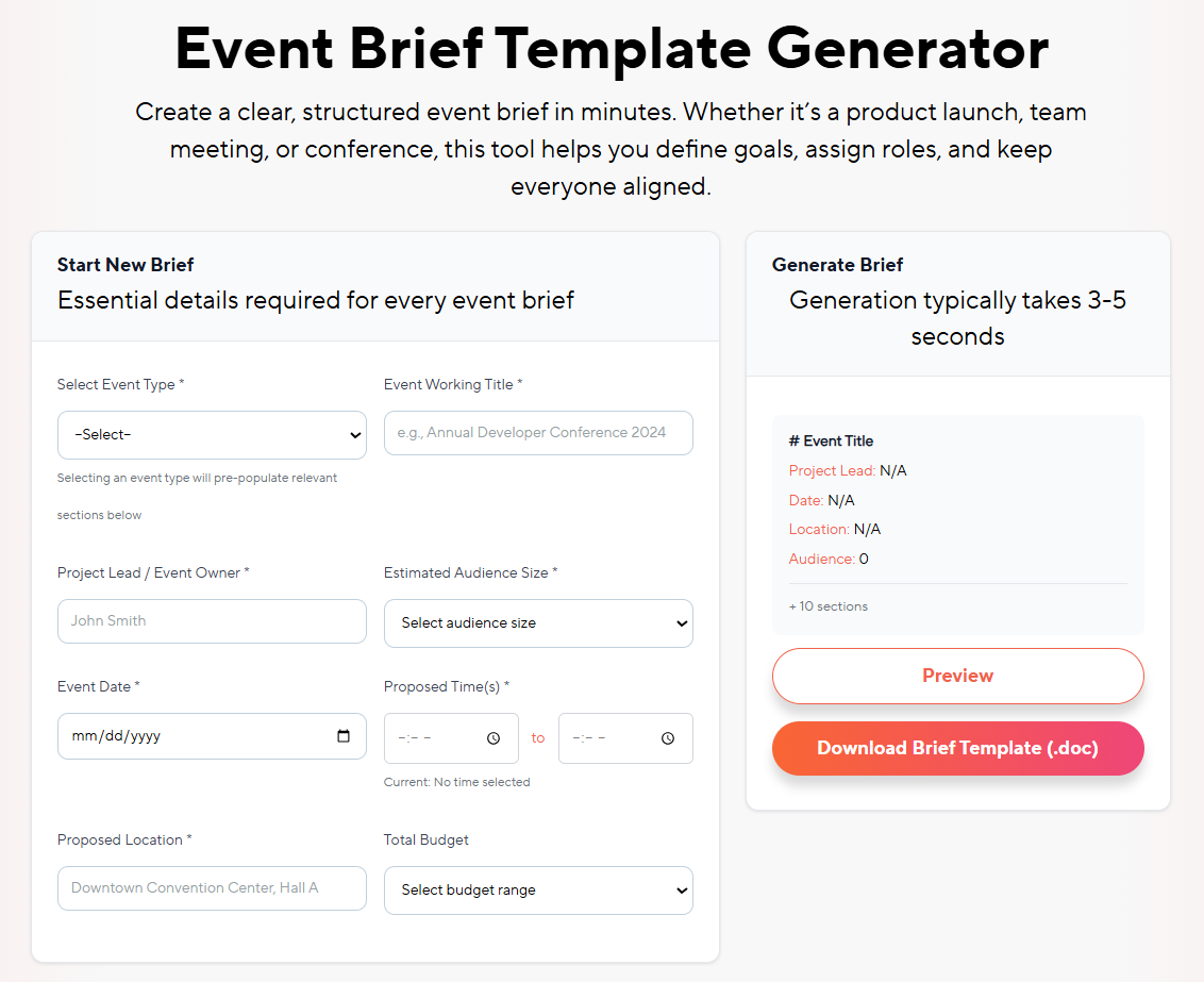 vFairs event brief template generator