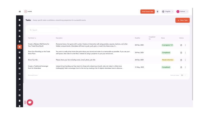 vFairs_Task-Management in Exhibitor Portal