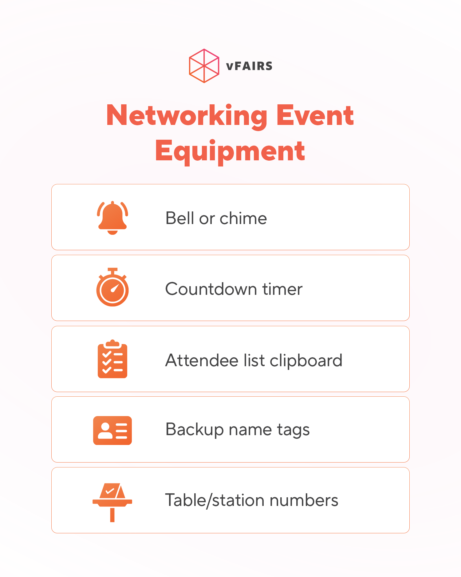 Speed networking event equipment checklist