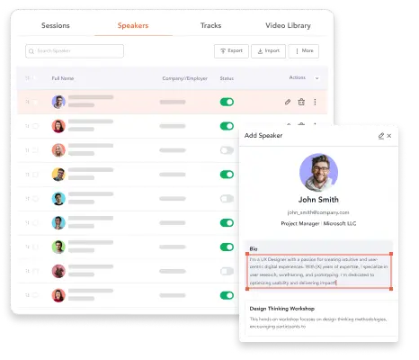 Gestión de ponentes y resúmenes