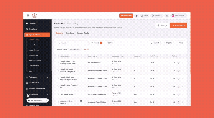 step by step process of adding table talks sessions in vFairs backend