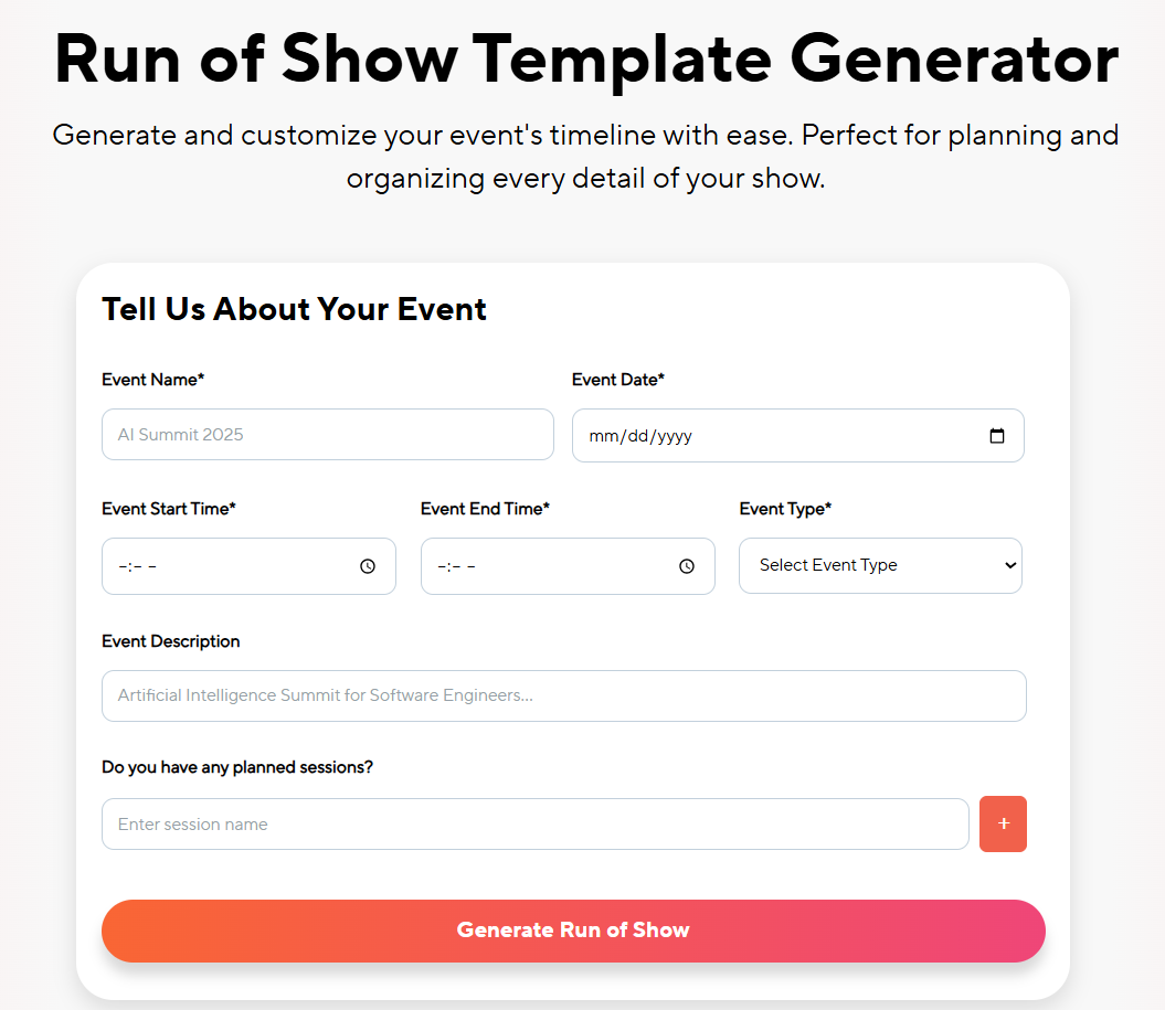Run of Show Template Generator