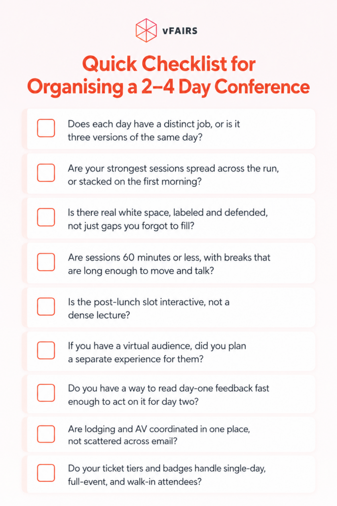 Quick Checklist for Organising a 2–4 Day Conference