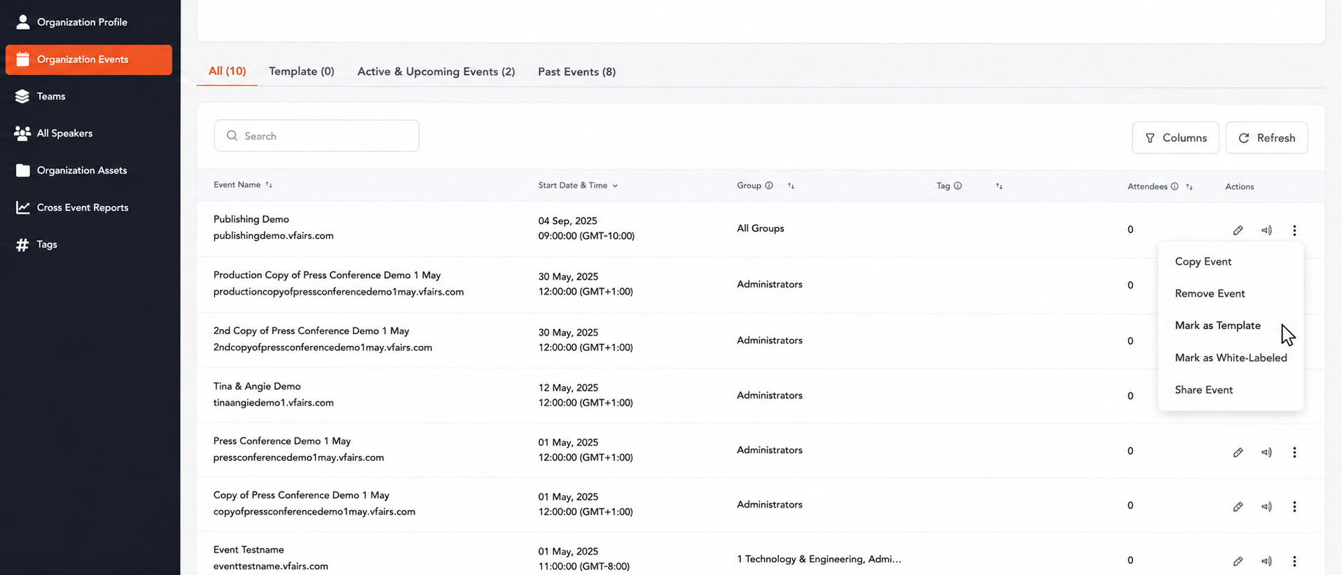 Reusable Event Templates
