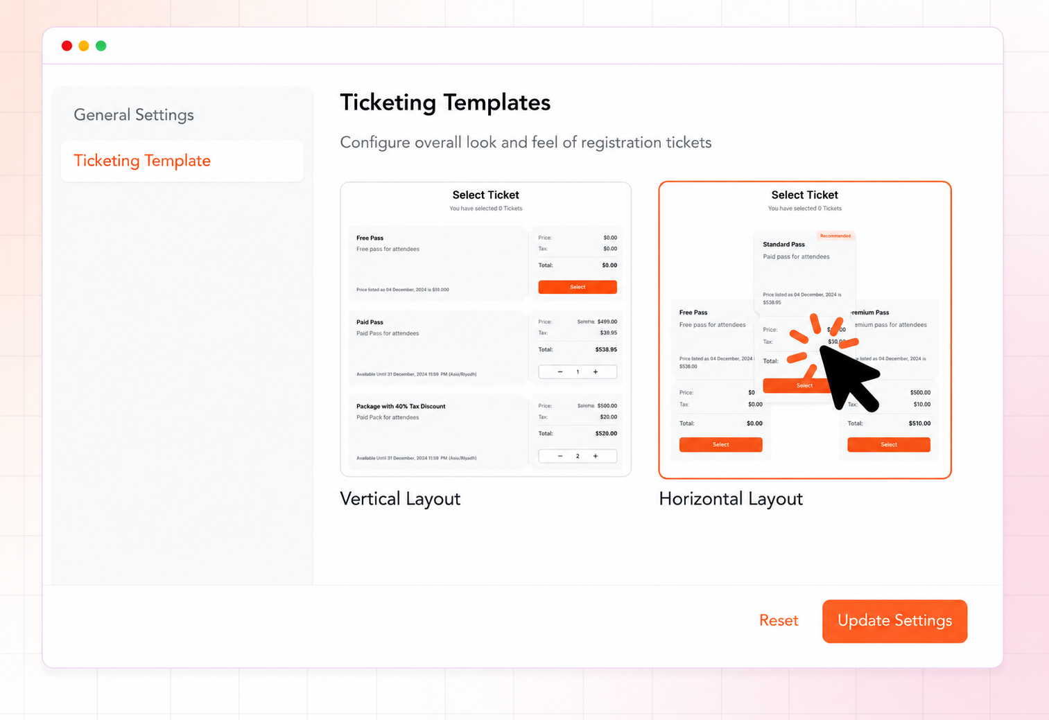 Choose from existing templates to white label enterprise event tickets
