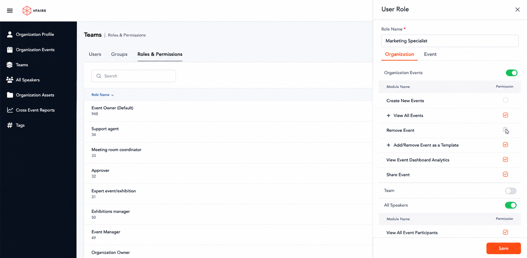Role-based permissions in enterprise event software