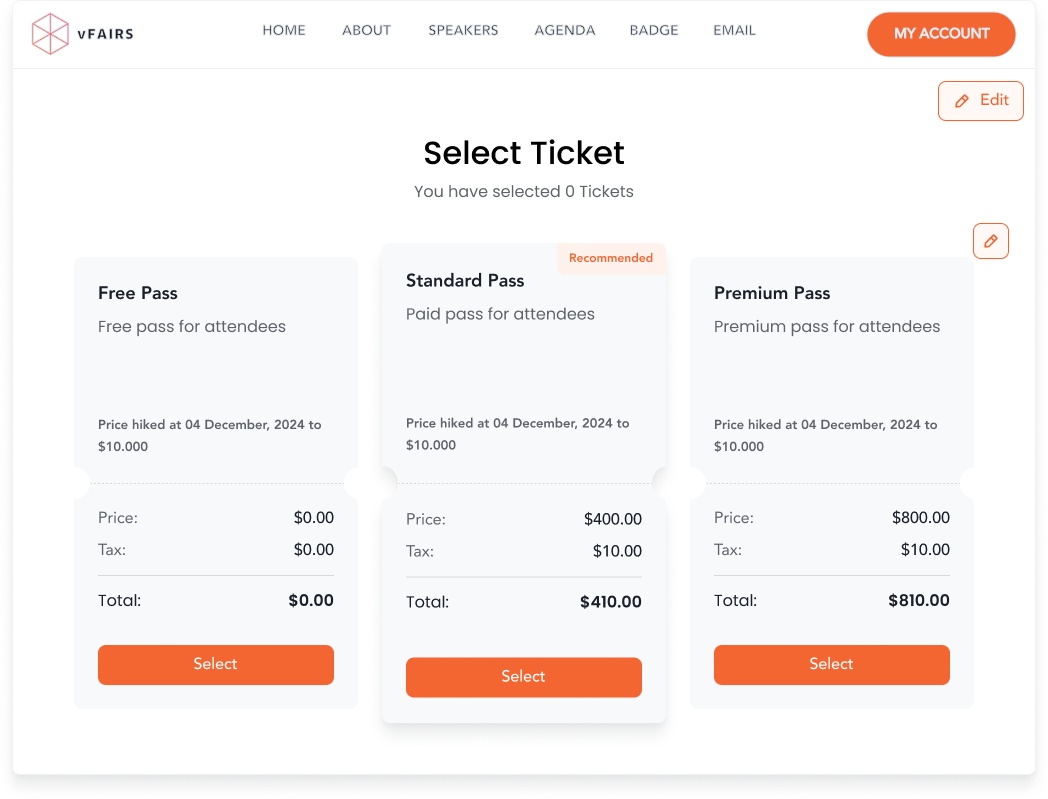 Several ticket tier options