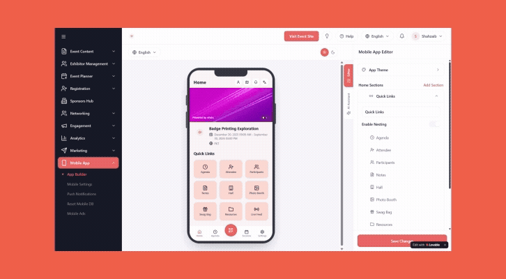 personalize mobile app homescreen by event type