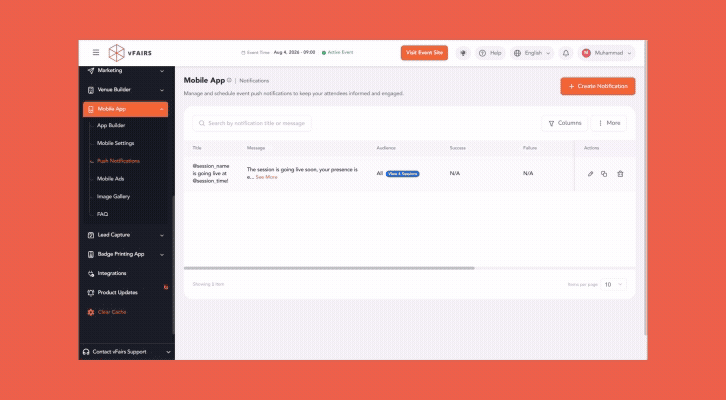session notificatiom template