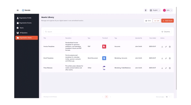 Upload assets and templatize events for enterprise-level efficiency