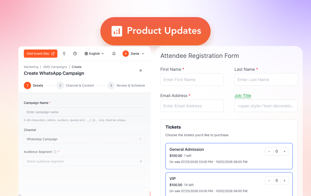 September Product Updates: Place Tickets Anywhere on Your Form, Send Event Updates on WhatsApp & Chat With Meeting Participants